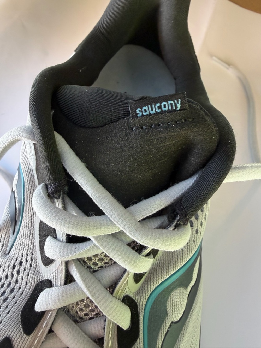 Saucony Men’s Light Gray Running Shoes with Teal Accent PWR Run Ride14 10W - Picture 6 of 14